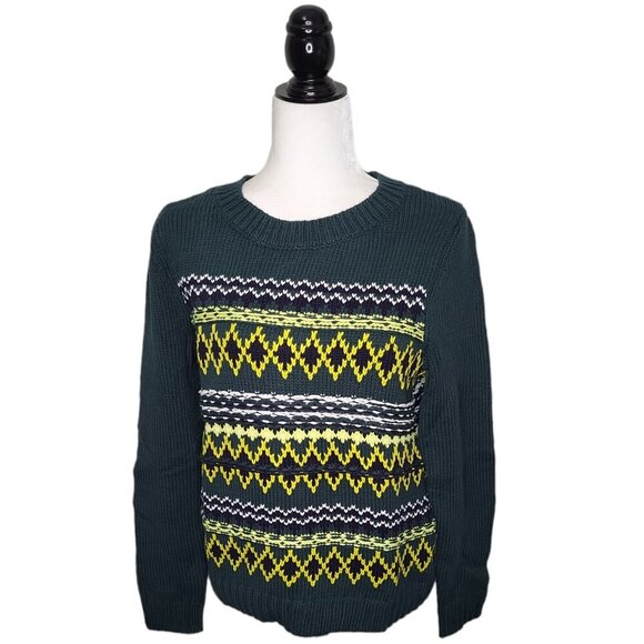 Talbots Long Sleeved Crew Neck Pullover Diamond Fair Isle Sweater Size M - Picture 2 of 6